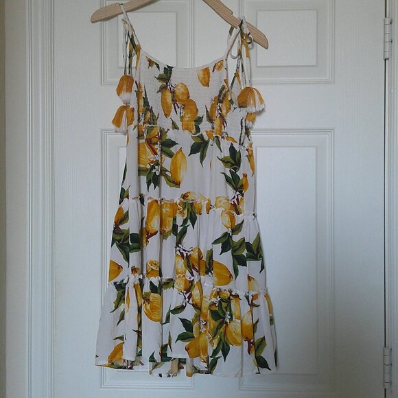 Blue Island Women's Lemon Print Midi Sun Dress with Tassel Tie Straps - size Med - Picture 3 of 8